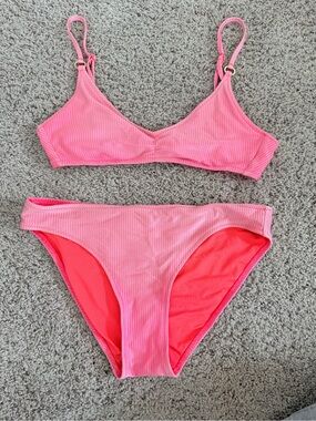 aerie Neon Coral Ribbed Bikini Bottoms